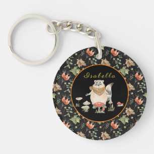 Porte-clés Personnaliser du raton laveur botanique Texte et c