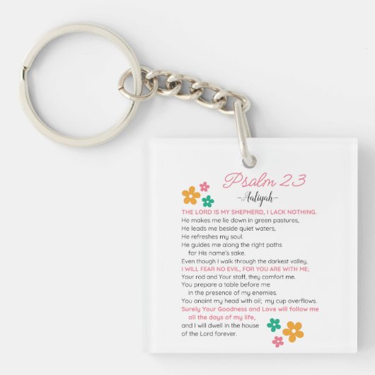 Porte-clés Personnaliser Psaume 23-NIV Bible Scripture Fleurs (Devant)