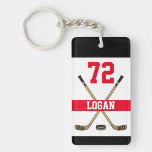 Porte-clés Personnalized Hockey Player Number Red