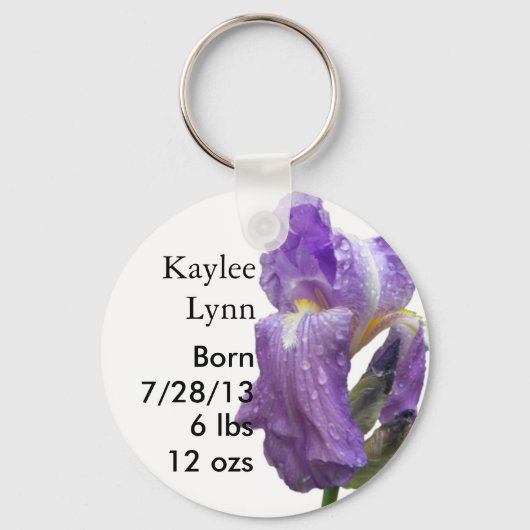 Porte-clés Personzlied Purple Iris Faire-part de naissance (Recto)