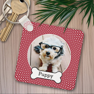 Porte-clés Pet Photo with Dog Bone - red polka dots