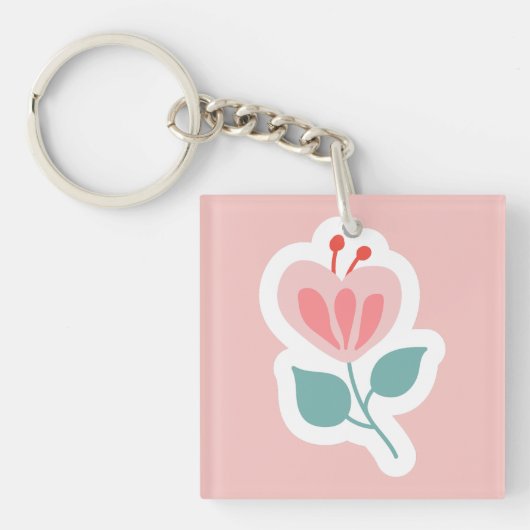 Porte-clés Pétale de fleur rose pastel avec tige (Devant)