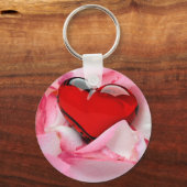 Porte-clés Pétales Roses en verre rouge (Recto)