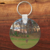 Porte-clés Petit cerf et coucher de soleil rose (Recto)