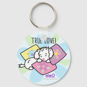 Porte-clés Petit chien blanc pelucheux de véritable amour