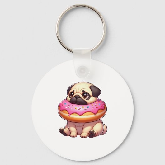 Porte-clés Petit chien carlin avec dessert de collation de be (Recto)