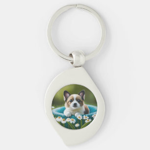 Porte-clés Petit chien floral mignon dans les foies