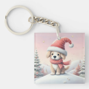 Porte-clés Petit chiot de Noël en chapeau santa