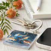 Porte-clés Petit dino bleu sur un nuage (Devant Droit)