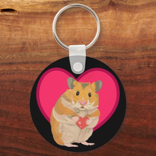 Porte-clés Petit Hamster mignon tenant un coeur rouge (Verso)