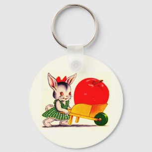 Porte-clés petit lapin poussant chariot avec grande grande po