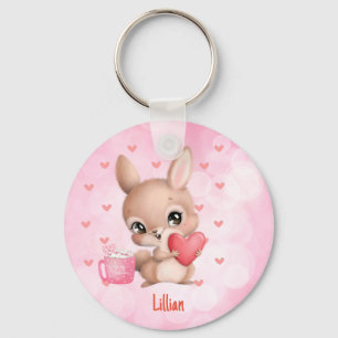 Porte-clés Petit lapin rose personnalisé Amour