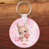 Porte-clés Petit lapin rose personnalisé Amour (Recto)