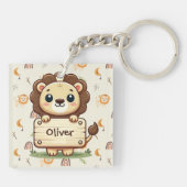 Porte-clés Petit lion mignon avec un panneau de nom (Dos)