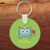 Porte-clés Petit Monstre Bleu mignon avec Corne pour enfants (Recto)