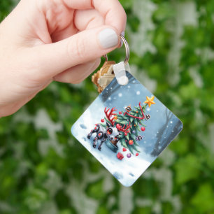 Porte-clés Petit renne Cyberpunk avec sapin de Noël