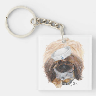 Porte-clés Petit Tuffy Chien Pékinois Marin