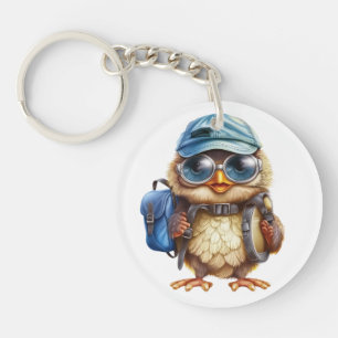 Porte-clés Petit Voyageur Avisé - Jeune Hibou avec sac à dos