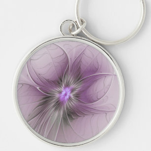 Porte-clés Petite Beauté Fleur d'Art Fractal Moderne Mauve Gr
