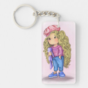 Porte-clés Petite fille blonde avec Porte - clé de lapin joue