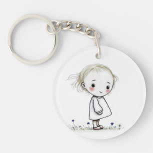 Porte-clés Petite Fille Dans Les Fleurs Sauvages Avec Citatio