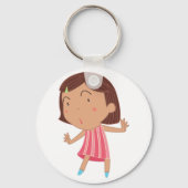Porte-clés Petite Fille Fantaisiste en Robe Rayée Rose (Verso)