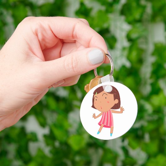 Porte-clés Petite Fille Fantaisiste en Robe Rayée Rose