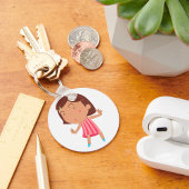 Porte-clés Petite Fille Fantaisiste en Robe Rayée Rose
