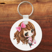 Porte-clés Petite fille mignonne avec grand arc rose (Recto)