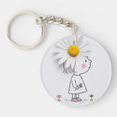 Porte-clés Petite fille portant une marguerite blanche sur la (Devant)