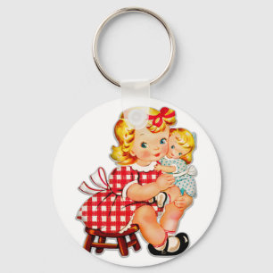 Porte-clés Petite fille rétro poupée vintage enfant
