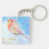 Porte-clés Petite peinture à l'aquarelle Robin (Dos)
