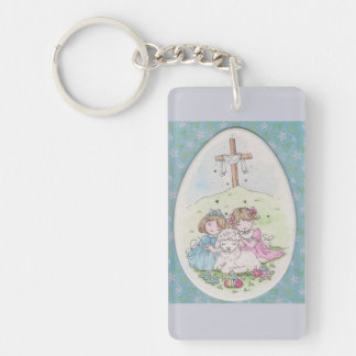 Porte-clés Petites Filles et Petit Agneau au matin de Pâques