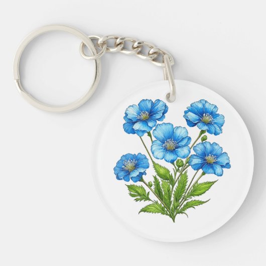 Porte-clés Petites Fleurs Bleues (Devant)