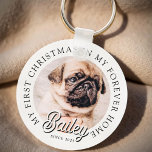 Porte-clés Pet's My First Christmas In Forever Home Modern<br><div class="desc">Design est composé de typographie moderne avec sans serif et serif police. Ajoutez une photo personnalisée de l'animal de compagnie adopté et de l'année.</div>