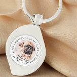 Porte-clés Pet's My First Christmas In Forever Home Modern<br><div class="desc">Design est composé de typographie moderne avec sans serif et serif police. Ajoutez une photo personnalisée de l'animal de compagnie adopté et de l'année.</div>