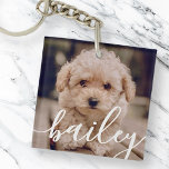 Porte-clés Pet's Simple Modern Elegant Chic Name and Photo<br><div class="desc">This simple and modern design is composed of sans serif typography. Add custom pet photo.</div>