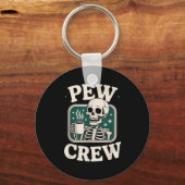 Porte-clés Pew Crew Skeleton With Coffee, Funny Church Tee (Recto)