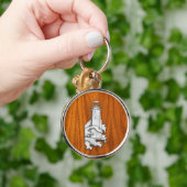 Porte-clés Phare d'argent sur le style bois de teck (Main)