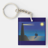 Porte-clés Phare et voilier à Night Moonlit Ocean (Devant)