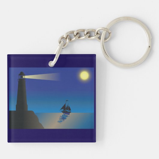 Porte-clés Phare et voilier à Night Moonlit Ocean (Dos)