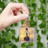 Porte-clés Phare mignon de fantaisie dans une bouteille (main)