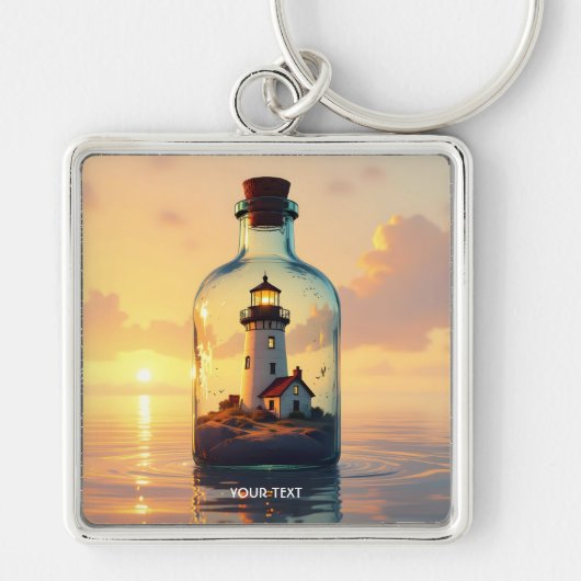 Porte-clés Phare mignon de fantaisie dans une bouteille (Devant)