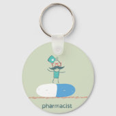 Porte-clés Pharmacien sur capsule de pilule bleue (Recto)