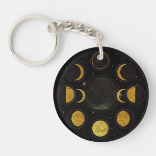 Porte-clés Phases de lune magiques noires et dorées