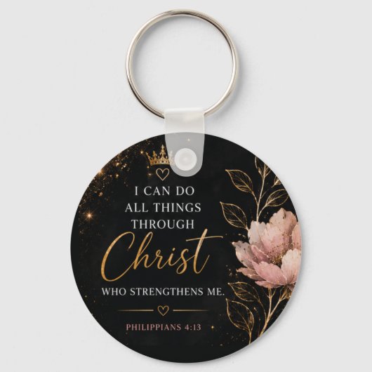 Porte-clés Philippiens 4:13 Floral Chrétien (Recto)