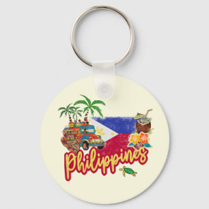 Porte-clés Philippines Vintage Tarsier Drapeau Palm Souvenir