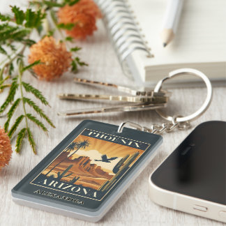 Porte-clés Phoenix Arizona Retro Travel Optional Custom Name