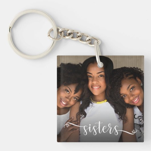 Porte-clés photo avec écriture Sœurs (Devant)