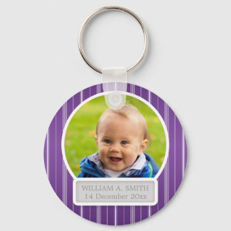 Porte-clés Photo Bébé Avec Nom Elegant Stripes Purple